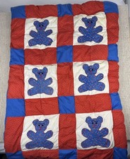 Handmade Teddy Bear Baby Quilt 32x47 Patchwork Nursery Crib Lap Quilt Vintage