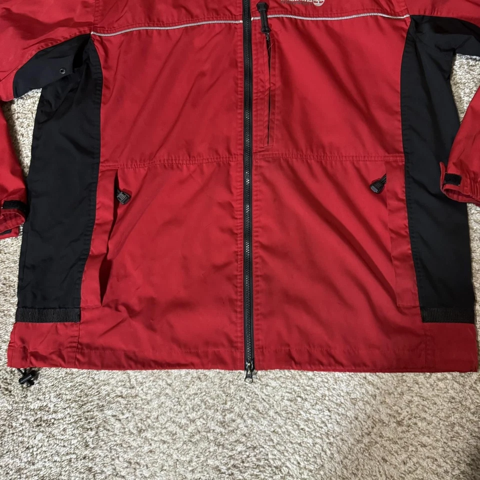 Timberland Jacket Mens Large Red Black Hooded Full Zip Performance Windbreaker - Image 4 of 4