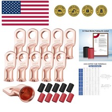 2 AWG-3/8'' Copper Eyelet Ring Terminals with 3:1 Heat Shrink Tubing Pack of 10
