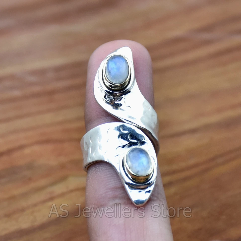 925 Sterling Silver, Indian Ring, Dual Gems Ring, Moonstone Jewelry for Girls - Image 3 of 4