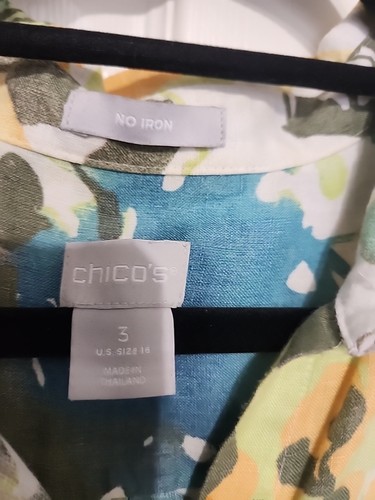 NWOT Chico's No-Iron Linen Floral Paradise Shirt , 3, Us 16 Xl pit to pit 24" - Picture 7 of 8