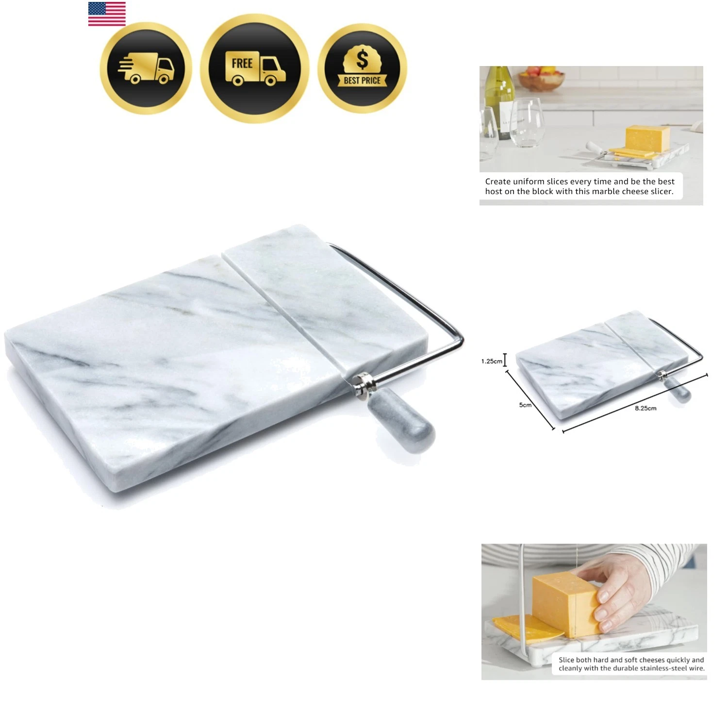 Cheese Slicer Marble Cheese Slicer Cutting Board with Replacement Wire
Opens in a new window or tab