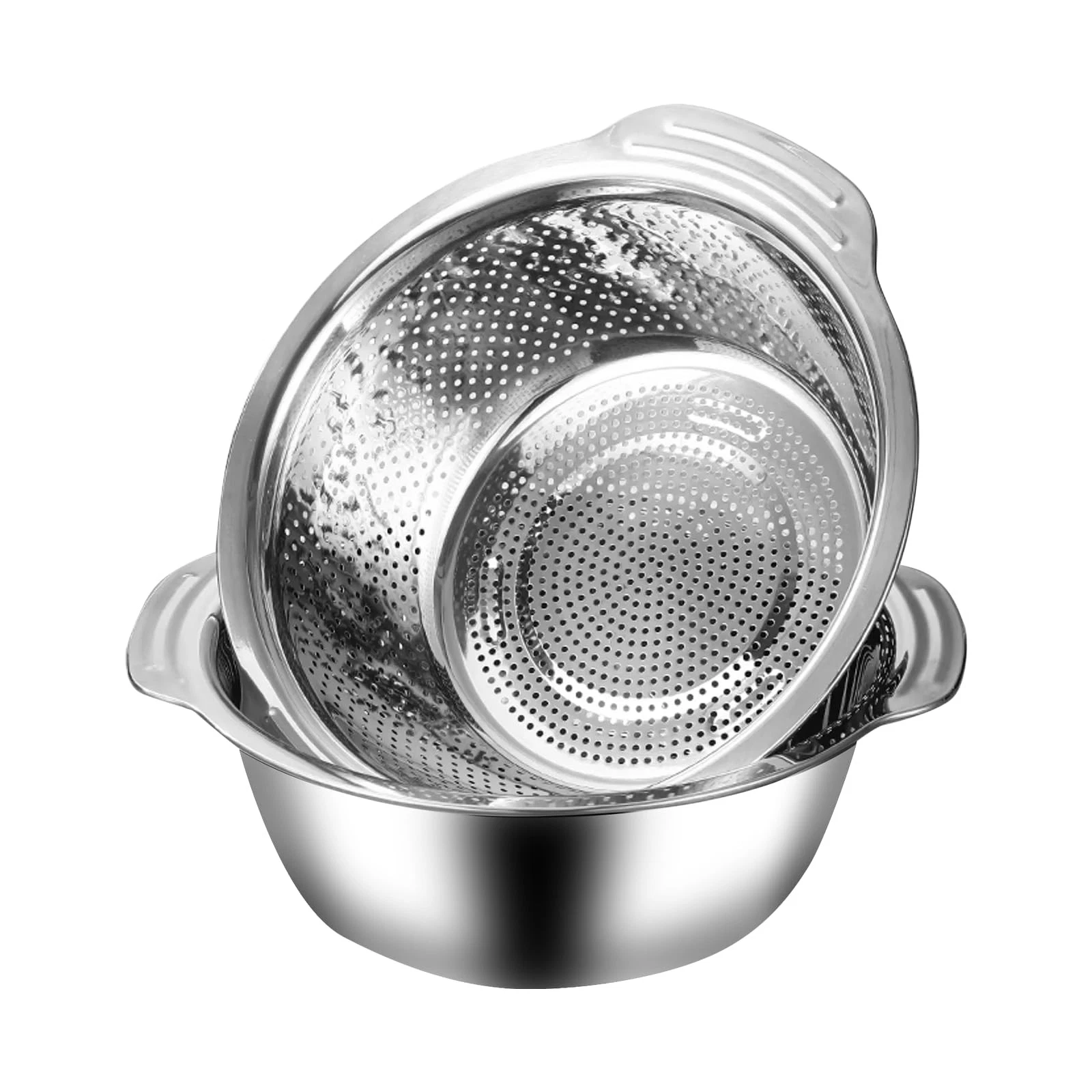 Defaun Kitchen Colander & Mixing Bowl Set 28cm, 2-Piece 28CM, Silver