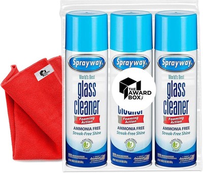 Sprayway Glass Cleaner Foaming Action Cleaner (3 Pack) with Cleaning Cloth