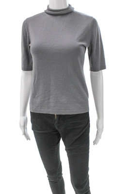 S Max Mara Womens Gray Wool Turtleneck 3/4 Sleeve Basic T-Shirt Size S