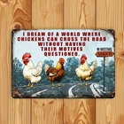 Vintage Farmhouse Chicken Metal Sign Chickens Cross The Road Humorous Wall Art