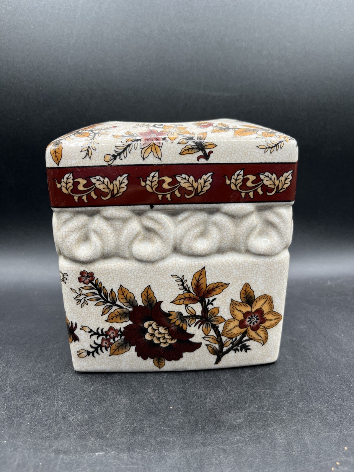Vtg Bombay Co Square Tissue Box Cover Traditional Asian Floral Classic Design