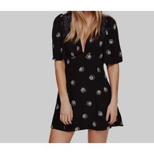 Free People Mockingbird Embroidered Mini‎ Dress Black Combo Size 2 NWT