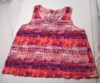 Route 66 Summer Womans XL Orange / Purple / White Abstract Racer Back Tank Top
