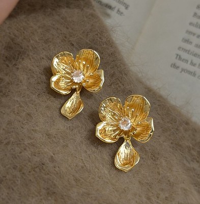 14kt vergoldet Blume Ohrhänger Kristall Floral Elegant Schmuck S925 Pfosten