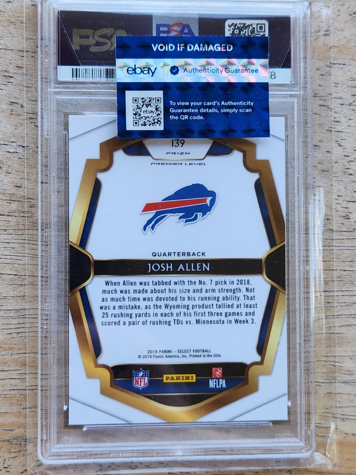 2018 Panini Select Silver Prizm Josh Allen Rookie #139 PSA 9 view 2