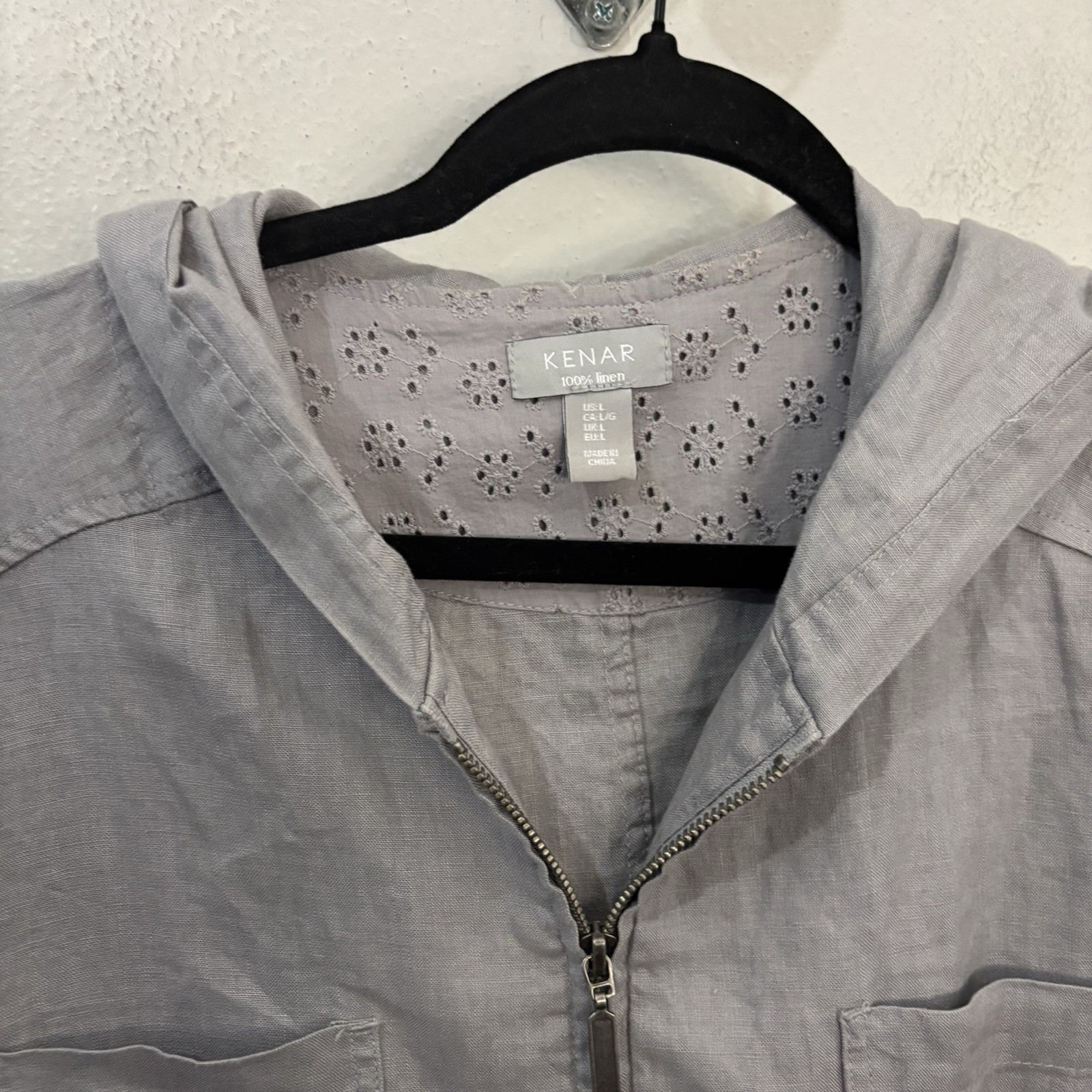 Kenar Linen Gray Utility Jacket Drawstring Waist … - image 2