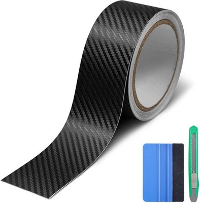 Carbon Fiber Vinyl Tape with Tools Kits, Chrome Delete Vinyl Wrap for Blackou...