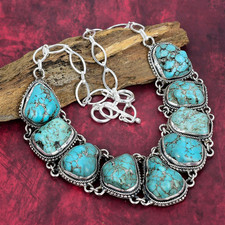 Natural Turquoise Tumble Gemstone 925 Sterling Silver Necklace Jewelry Love Gift