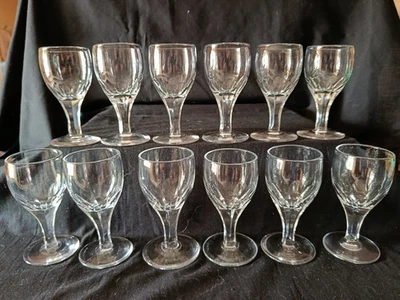 RARE Service 12 Verres Vin Cristal XIXe 7 Facettes Caton Soufflé Bouche Creusot - Photo 1/4