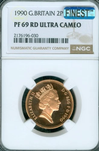1990 GREAT BRITAIN 2 PENCE NGC PF69 UCAM RD MAC FINEST GRADE & SPOTLESS .