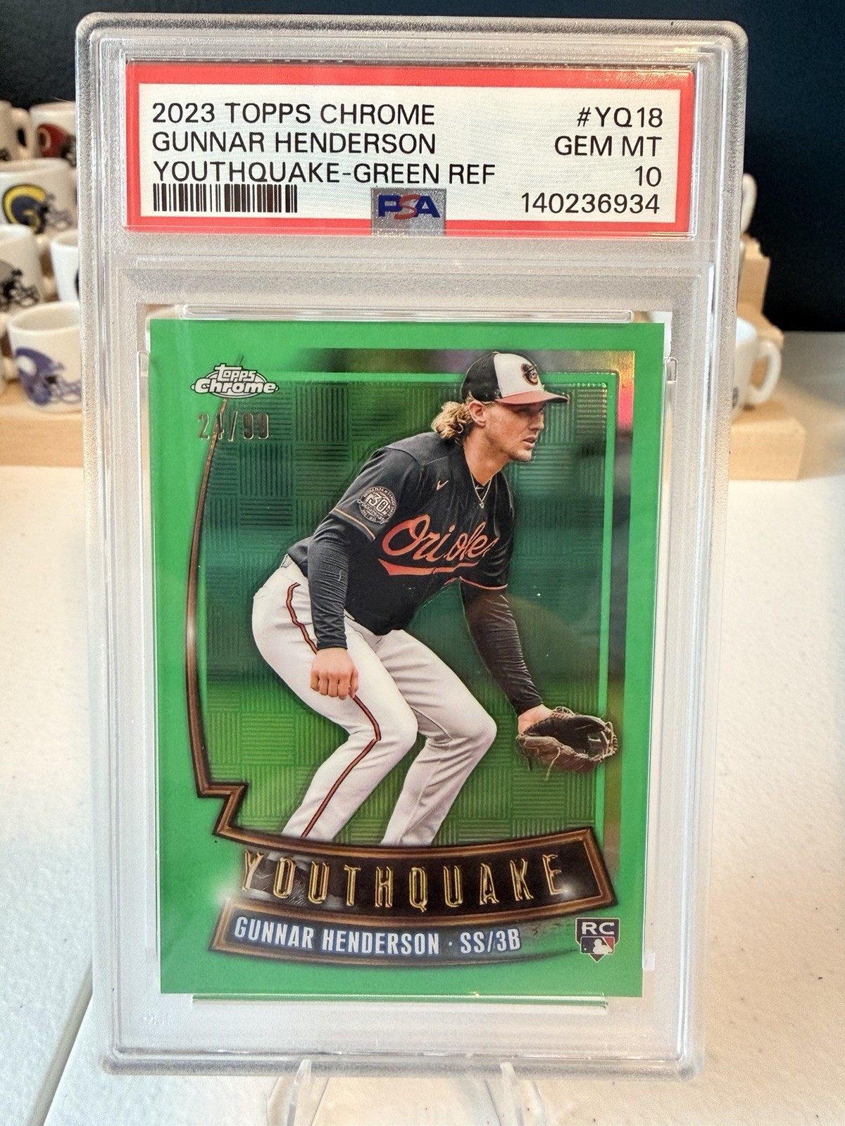 2023 Topps Chrome Youthquake Gunnar Henderson #YQ-18 Green Refractor /99 PSA 10