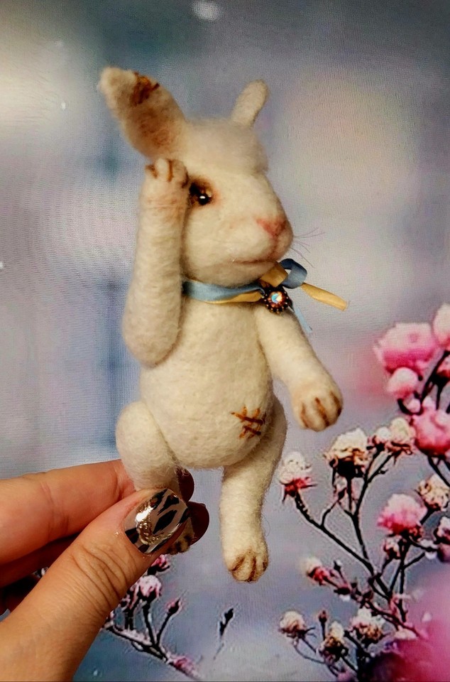 Rabbit, bunny, needle felted toy, collectible, handmade toy, artist ...