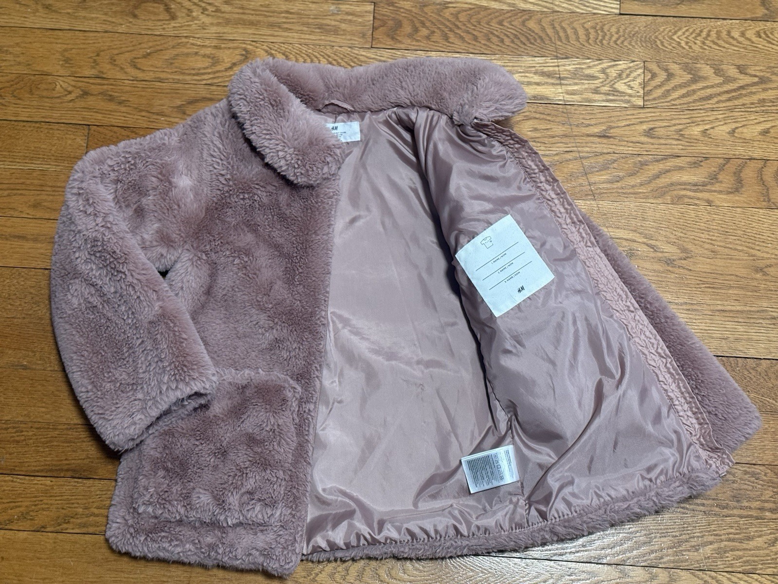 Girls (6X/7) H&M Light Brown/Pinkish Teddy Coat with 2 Large Front Pockets  thumbnail 7