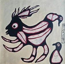 Norval Morrisseau Signed Indigenous Canadian Art Oil Painting – Vintage Art