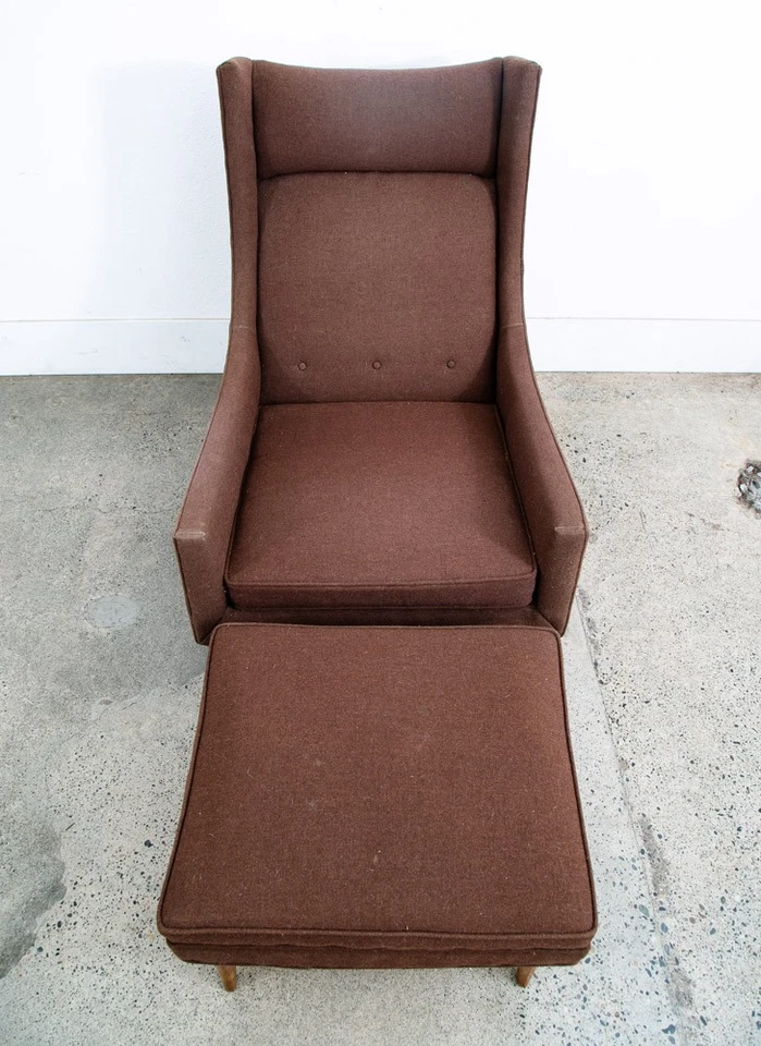 Mid Century Modern Lounge Chair Kroehler Armchair Brown Ottoman Avant Mcm Arms - Image 2 of 4
