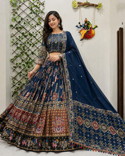 Bollywood Style Muslin Cotton Lehenga Choli Wedding Festival Dress Set