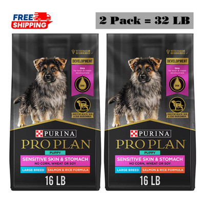 2 Pack Purina Pro Plan Large Breed Puppy Sensitive Skin & Stomach Salmon 16 lb