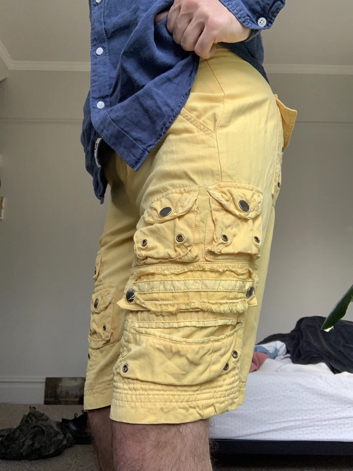 DA-NANG CARGO Washable Silk BLEND Bermuda Shorts YELLOW - XS Granola Rave Y2K - Image 3 of 4
