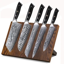 6x TURWHO Kitchen Knife Japan VG10 Damascus Cleaver Santoku Slicing Knife Block