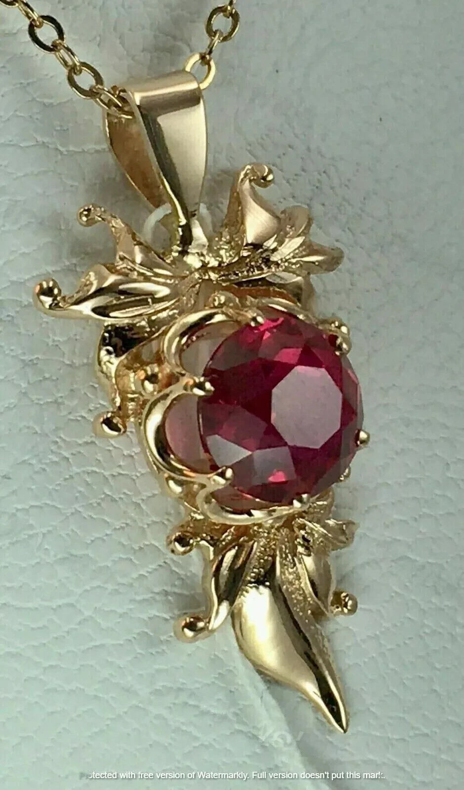 2Ct Round Cut Red Ruby Pendant 14k Yellow Gold Finish 18