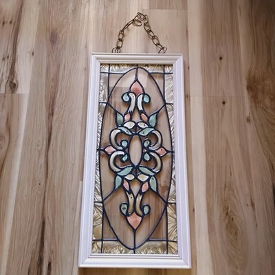 VINTAGE Hanging Stained Glass Window  12.5'' W × 26 1/4'' L  