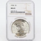1924 Peace Dollar MS63 NGC 90% Silver Philadelphia