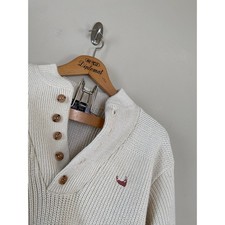 Vtg Nobby Clothes Shop Nantucket Cotton Sweater Mens L Fisherman Buttons Cream