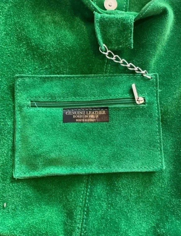 NUEVO Bolso Hobo Hecho en Italia Gamuza Cuero Con Cierre a Presión Verde Brillante Foto 2 de 4
