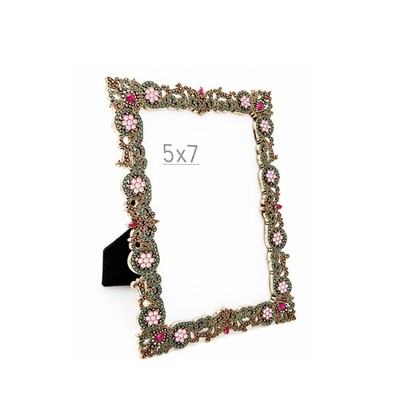Vintage jeweled filigree picture frame ornate rhinestone bronze 5x7 mint