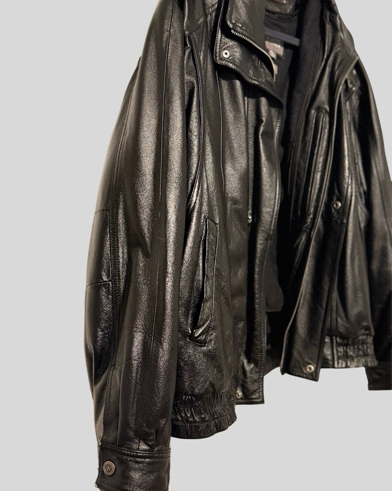 Chaqueta Bomber de Cuero Wilsons XL De Colección Cuero Genuino Forrada Aislante Años 90 Foto 4 de 4