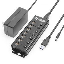 7 Port USB Hub 3.2 Gen 2 – 10Gbps Charging Hub with Individual On/Off USB Por...
