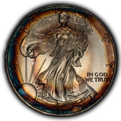1997 1 oz Silver American Eagle - PQ PCI Rainbow Toning - BU - VIDEO - E3608