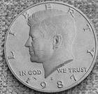 1- 1987 S Kennedy half dollar coin
