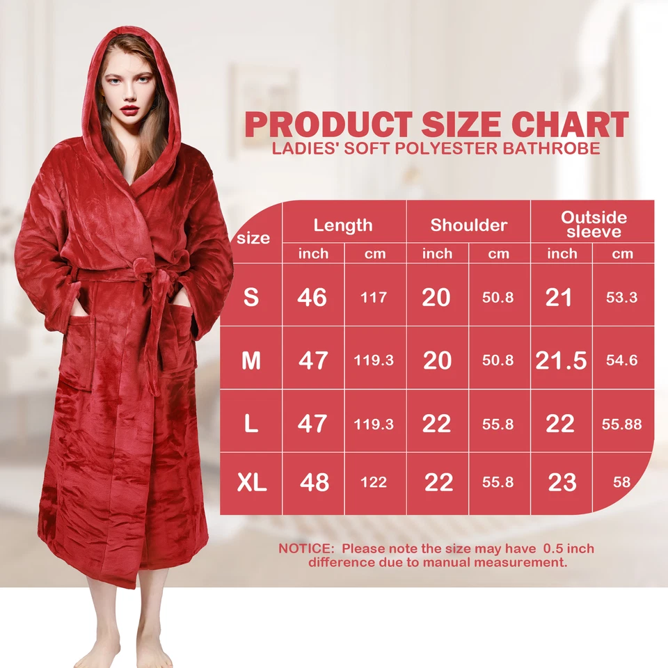 Batas de felpa para mujer albornoces de vellón suave camisón bata larga con capucha polar Foto 2 de 4