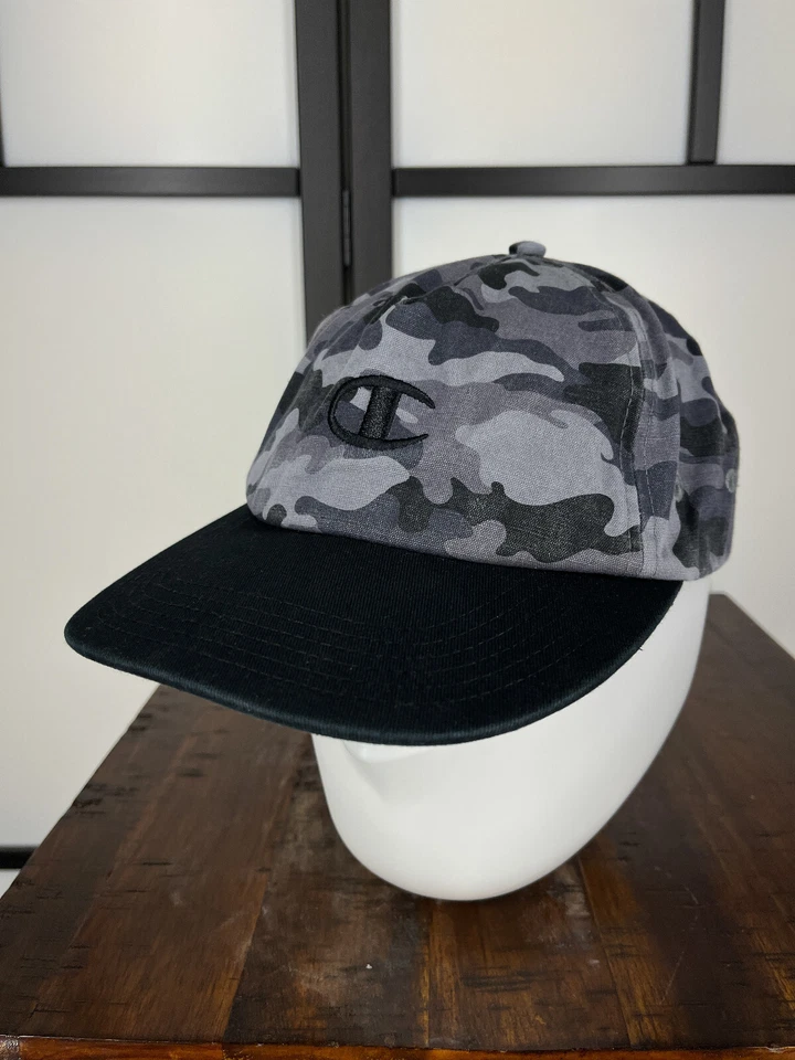 Champion Hat Cap Snap Back Adult One Size Gray Camo Embroidered 100% Cotton Golf - Imagem 4 de 4