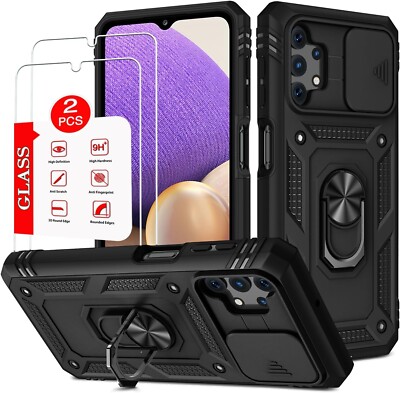 Samsung Galaxy A32 5G Case 6.5 In'' Heavy Duty Kickstand 2 Screen Protector Black