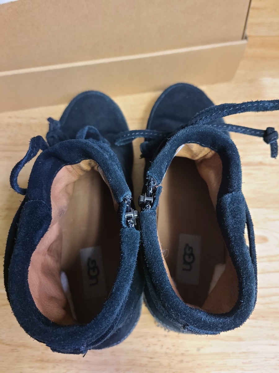 Ugg Moccasin Booties Black Side Zip Ankle S/N 1019129 Womens Boots