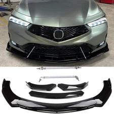 Front Bumper Chin Lip Splitter Spoiler+Strut Rods For 23-25 ACURA INTEGRA A-SPEC
