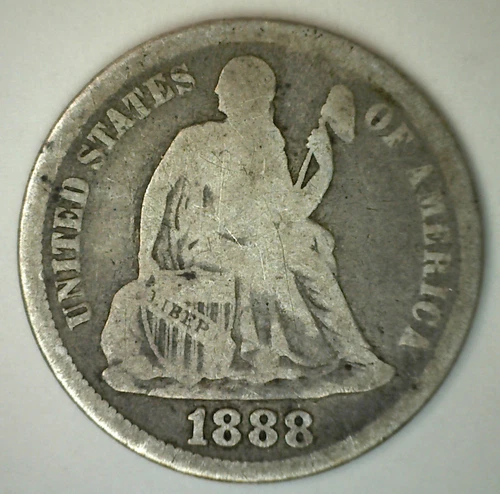 1888 Seated Liberty Silver Dime 10c US Type Coin Very Good Circulated VG