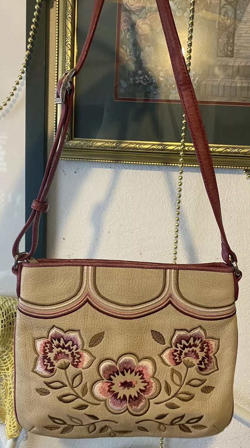 PONY Borsa a tracolla BRIGHTON 3D fiori ricamati rosa & MG fiori bordeaux hobo