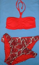 Next Bandeau Bikini red halter & 2 x snake-print briefs Size 10 New Tags BNWT