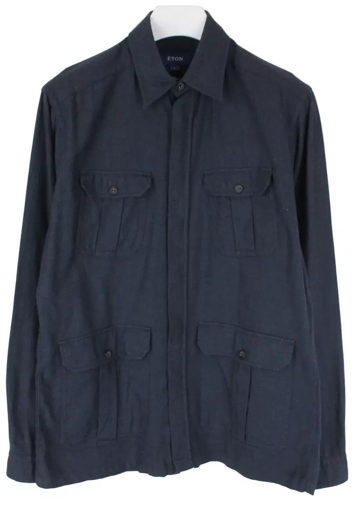 ETON  Jacket Men's Pockets Spread Collar Hidden Buttons Navy Overshirt MEDIUM
