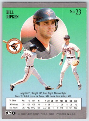 1991 Fleer Ultra Baseball Card Bill Ripken #23 Baltimore Orioles