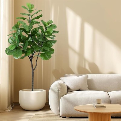 6ft Potted Ficus Lyrata Faux Plant with Dried Moss Artificial Tree w/86 Fiddle L